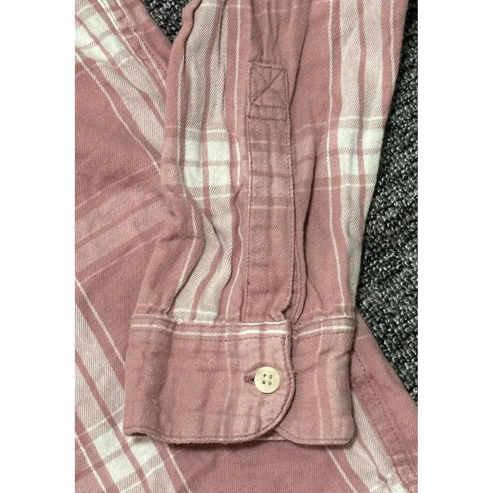 Hollister Womens L Pink White Plaid Flannel Button Down Shirt Cotton Long Sleeve - Picture 6 of 10